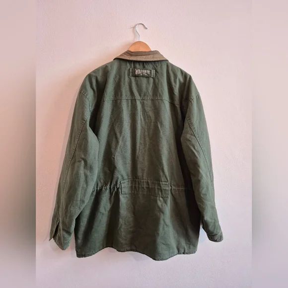 100% Cotton Vintage Barn Chore Jacket With Leather Collar By Wind River Mens Med - Picture 2 of 8